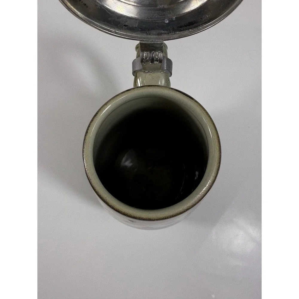 Vintage Original King Handmade Ceramic Beer Stein with Pewter Lid‎